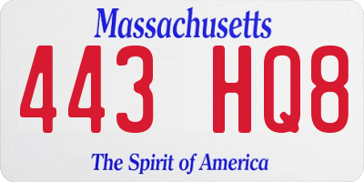 MA license plate 443HQ8