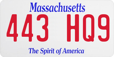 MA license plate 443HQ9