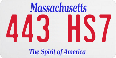 MA license plate 443HS7