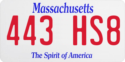MA license plate 443HS8