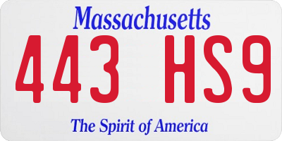 MA license plate 443HS9
