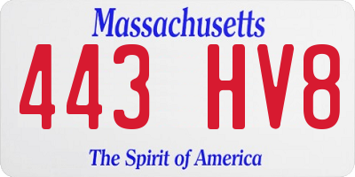 MA license plate 443HV8