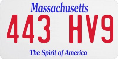 MA license plate 443HV9
