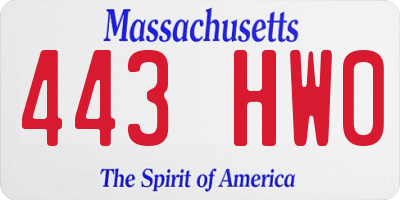 MA license plate 443HW0