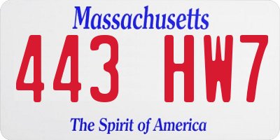 MA license plate 443HW7