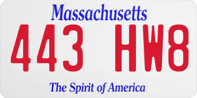 MA license plate 443HW8