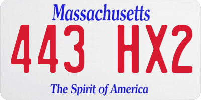 MA license plate 443HX2