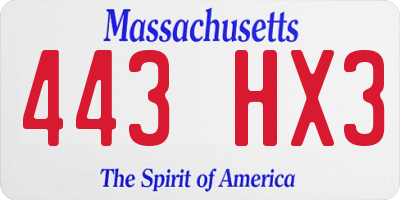 MA license plate 443HX3