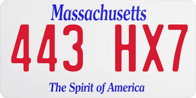 MA license plate 443HX7