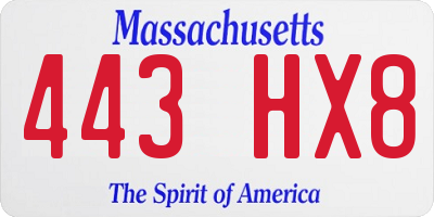 MA license plate 443HX8