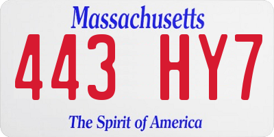 MA license plate 443HY7