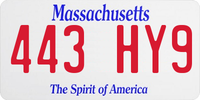 MA license plate 443HY9