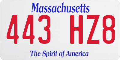 MA license plate 443HZ8
