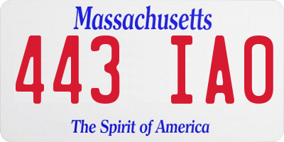 MA license plate 443IA0