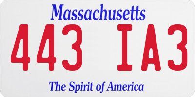 MA license plate 443IA3