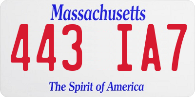 MA license plate 443IA7