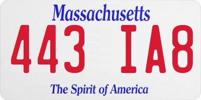 MA license plate 443IA8