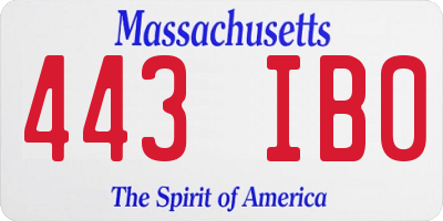 MA license plate 443IB0