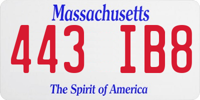MA license plate 443IB8