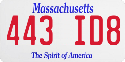 MA license plate 443ID8
