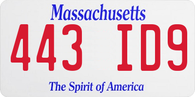 MA license plate 443ID9