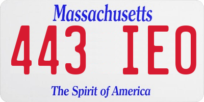 MA license plate 443IE0