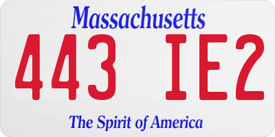 MA license plate 443IE2