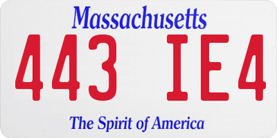 MA license plate 443IE4