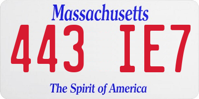 MA license plate 443IE7