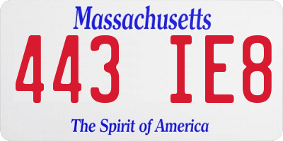 MA license plate 443IE8