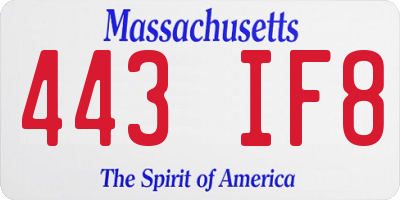 MA license plate 443IF8