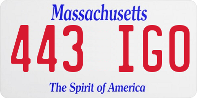 MA license plate 443IG0