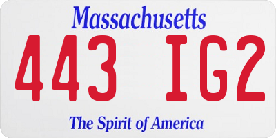 MA license plate 443IG2