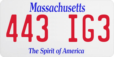 MA license plate 443IG3