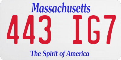 MA license plate 443IG7