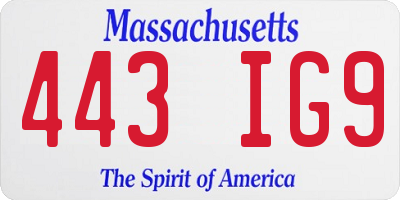 MA license plate 443IG9