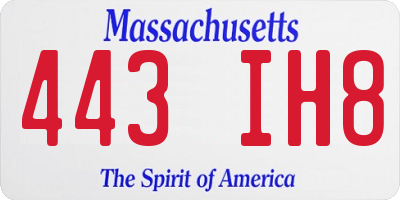 MA license plate 443IH8