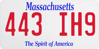 MA license plate 443IH9