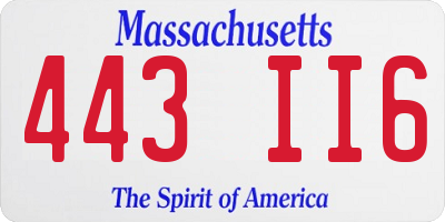 MA license plate 443II6