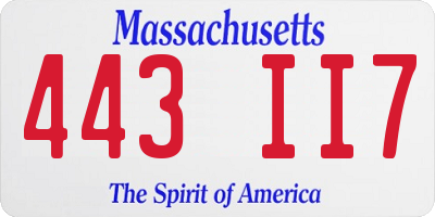 MA license plate 443II7