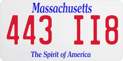 MA license plate 443II8