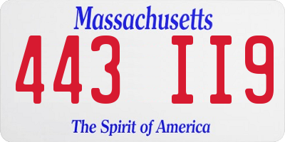 MA license plate 443II9