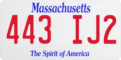 MA license plate 443IJ2