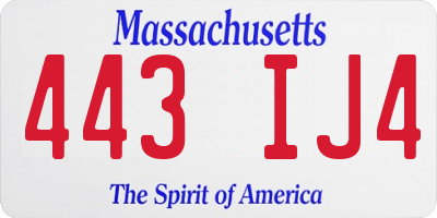 MA license plate 443IJ4