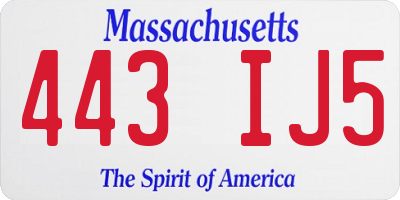 MA license plate 443IJ5
