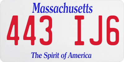MA license plate 443IJ6