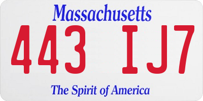 MA license plate 443IJ7