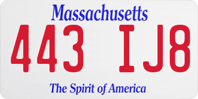 MA license plate 443IJ8