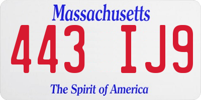 MA license plate 443IJ9