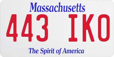 MA license plate 443IK0